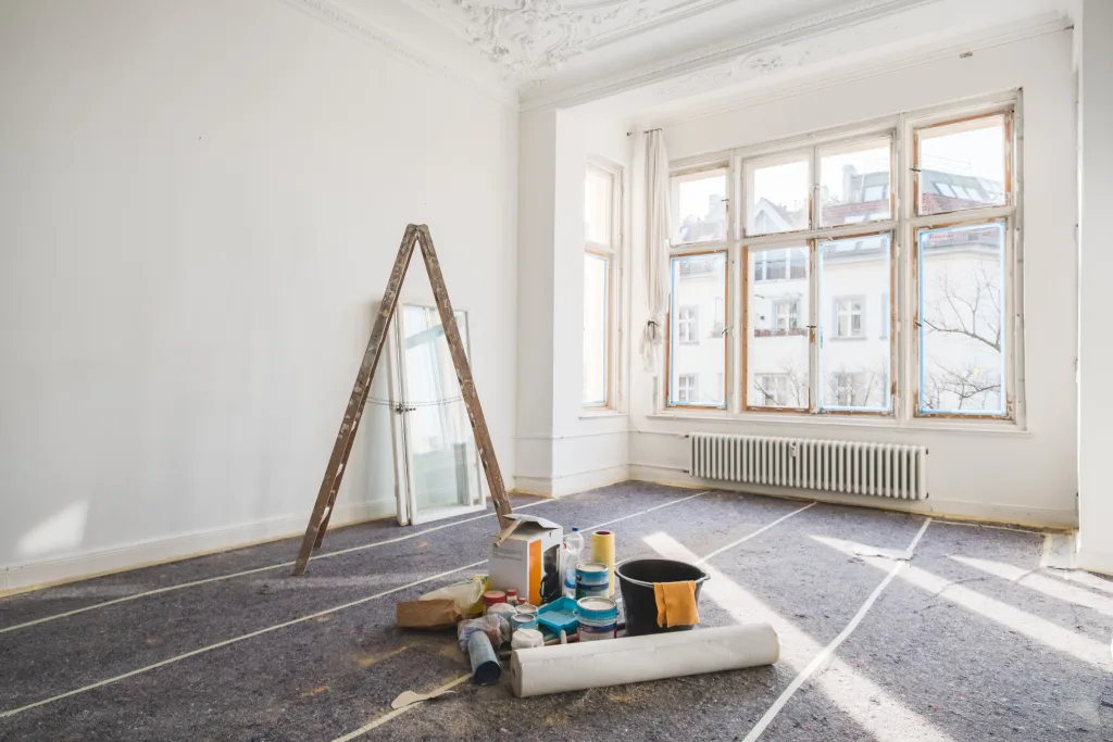 a stripped out room in the middle of renovation